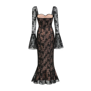Charisme Lace Corset Bodycon Midi Dress Black