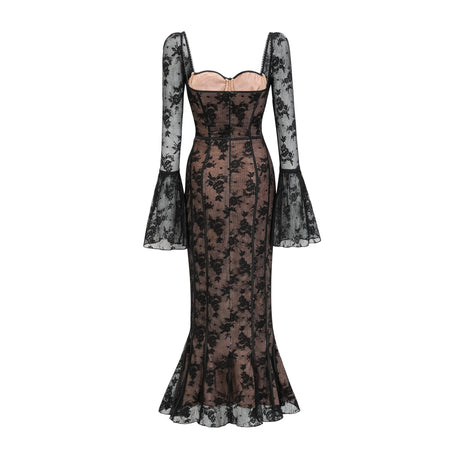 Charisme Lace Corset Bodycon Midi Dress Black