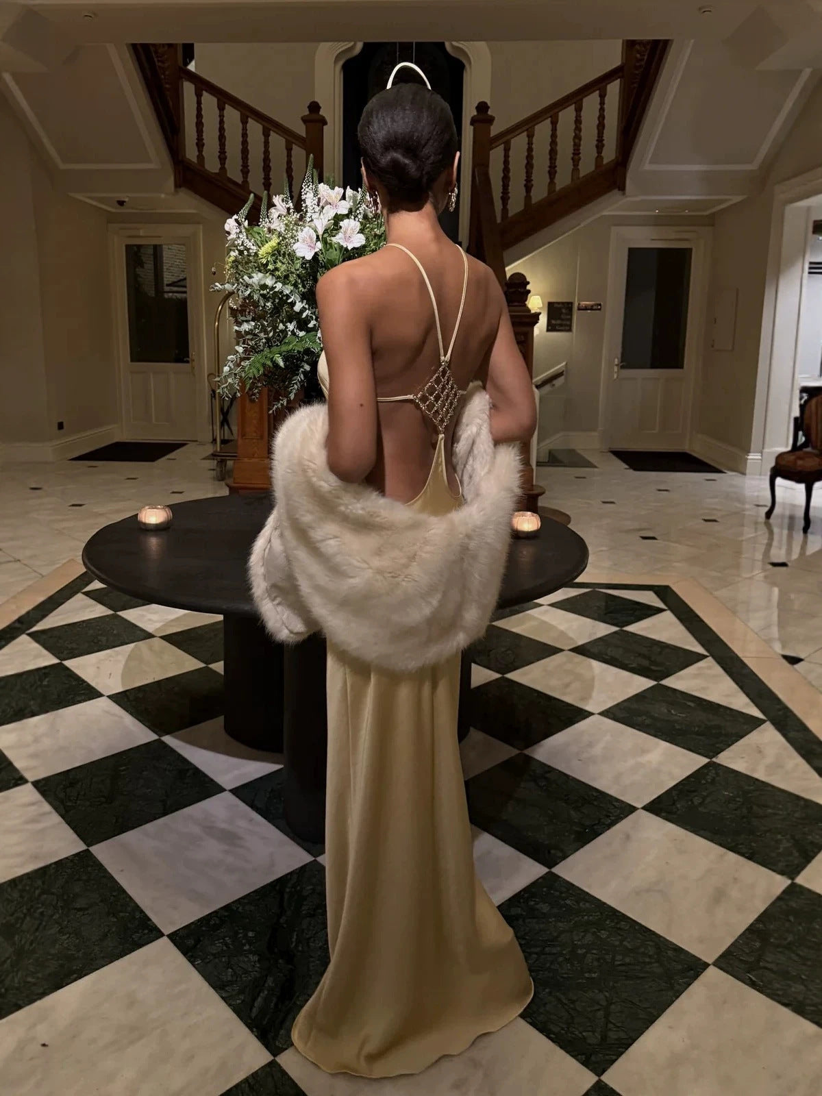 Désir Beaded Backless Maxi Dress Gold