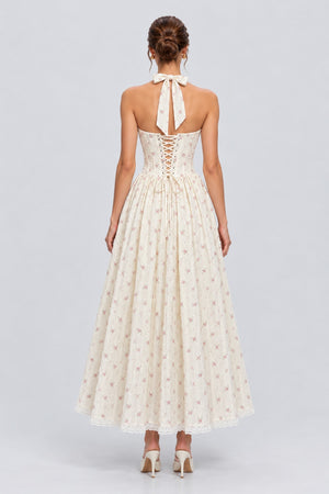 Domitille Floral Halter Corset Maxi Dress - White_-_selmori.com_-_02