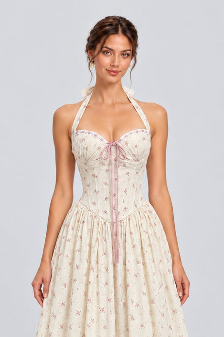 Domitille Floral Halter Corset Maxi Dress - White_-_selmori.com_-_07