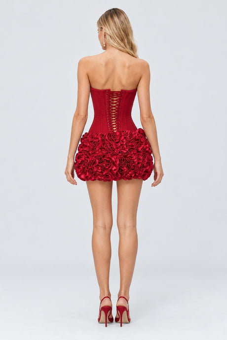 Élise Rose-Flower Corset Mini Dress - Red_-_selmori.com_-_02