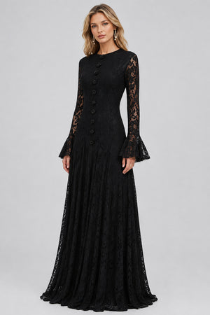 Élodiane Jewel-Button Bell-Sleeve Lace Maxi Dress - Black_-_selmori.com_-_05