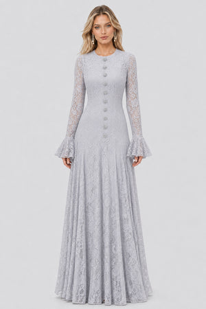 Élodiane Jewel-Button Bell-Sleeve Lace Maxi Dress - Gray_-_selmori.com_-_01