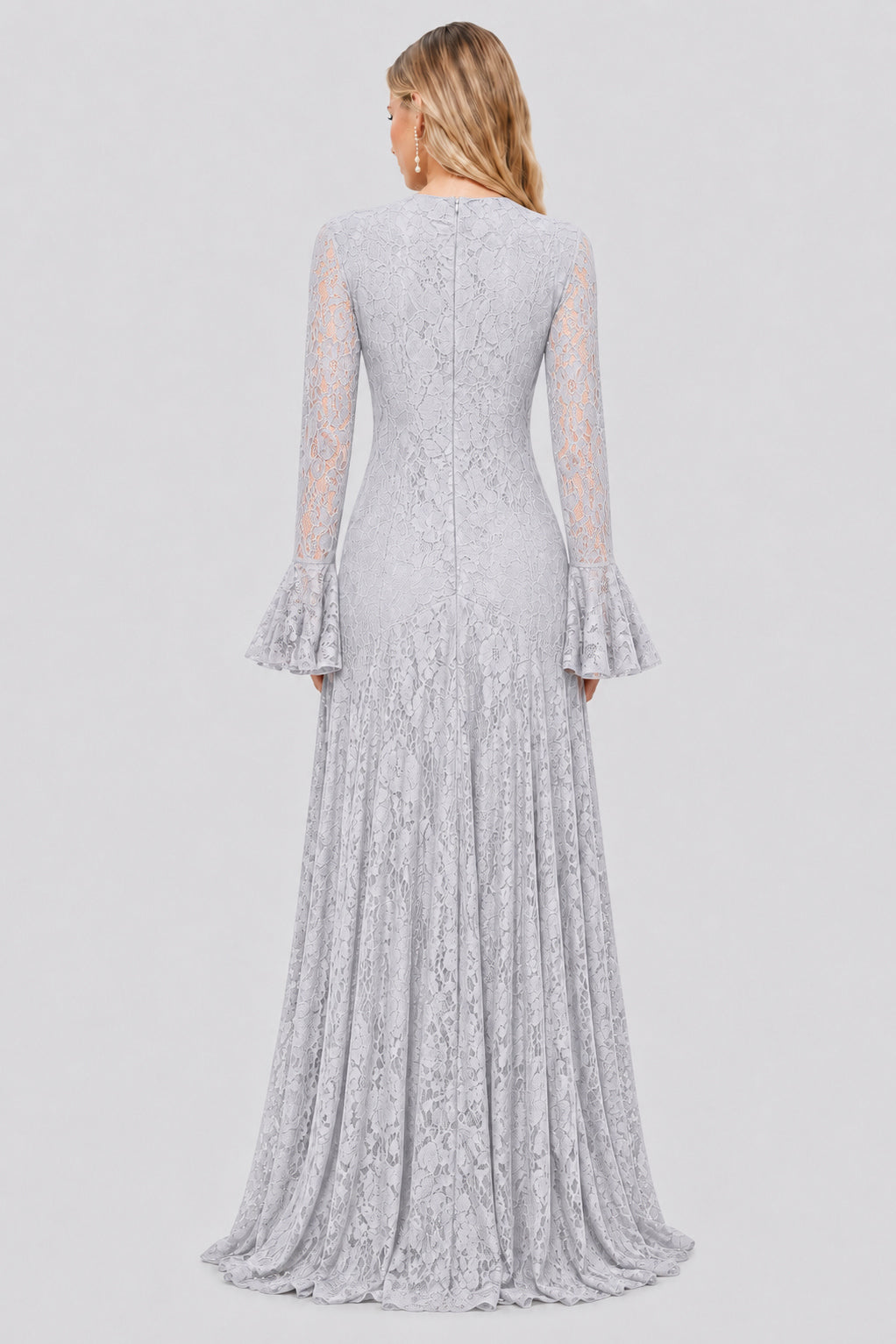 Élodiane Jewel-Button Bell-Sleeve Lace Maxi Dress - Gray_-_selmori.com_-_02