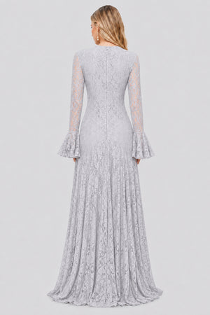 Élodiane Jewel-Button Bell-Sleeve Lace Maxi Dress - Gray_-_selmori.com_-_02
