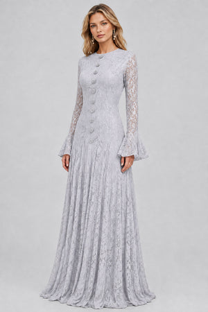 Élodiane Jewel-Button Bell-Sleeve Lace Maxi Dress - Gray_-_selmori.com_-_05
