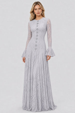 Élodiane Jewel-Button Bell-Sleeve Lace Maxi Dress - Gray_-_selmori.com_-_06