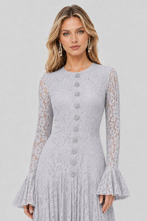 Élodiane Jewel-Button Bell-Sleeve Lace Maxi Dress - Gray_-_selmori.com_-_07