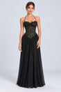 Élodine Halter Lace Corset Chiffon Maxi Dress - Black_-_selmori.com_-_01