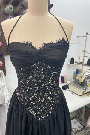 Élodine Halter Lace Corset Chiffon Maxi Dress - Black_-_selmori.com_-_08