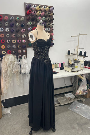 Élodine Halter Lace Corset Chiffon Maxi Dress - Black_-_selmori.com_-_11