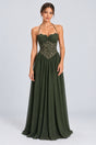 Élodine Halter Lace Corset Chiffon Maxi Dress - Dark Green_-_selmori.com_-_01