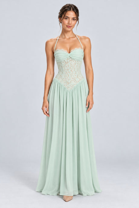 Élodine Halter Lace Corset Chiffon Maxi Dress - Mint Green_-_selmori.com_-_01