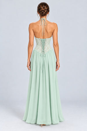Élodine Halter Lace Corset Chiffon Maxi Dress - Mint Green_-_selmori.com_-_02