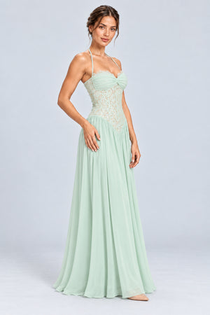 Élodine Halter Lace Corset Chiffon Maxi Dress - Mint Green_-_selmori.com_-_06