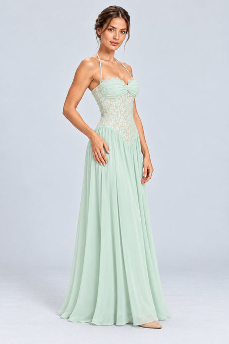Élodine Halter Lace Corset Chiffon Maxi Dress - Mint Green_-_selmori.com_-_06