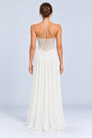 Élodine Halter Lace Corset Chiffon Maxi Dress - White_-_selmori.com_-_02
