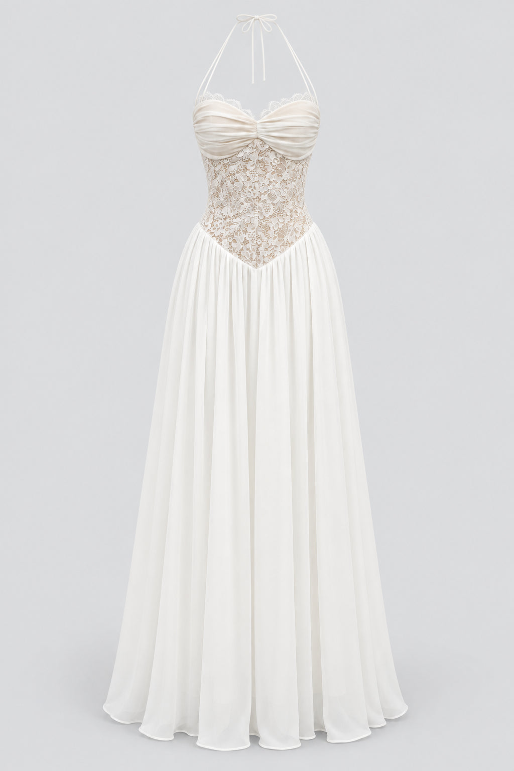 Élodine Halter Lace Corset Chiffon Maxi Dress - White_-_selmori.com_-_03