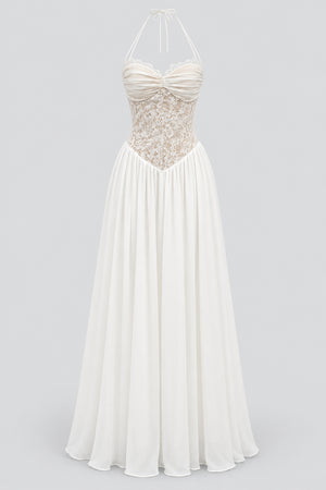Élodine Halter Lace Corset Chiffon Maxi Dress - White_-_selmori.com_-_03