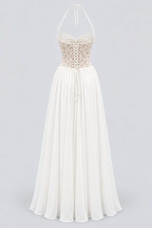 Élodine Halter Lace Corset Chiffon Maxi Dress - White_-_selmori.com_-_04