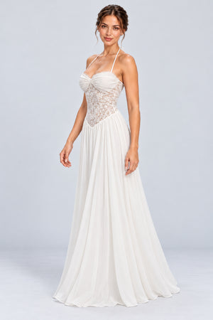 Élodine Halter Lace Corset Chiffon Maxi Dress - White_-_selmori.com_-_05