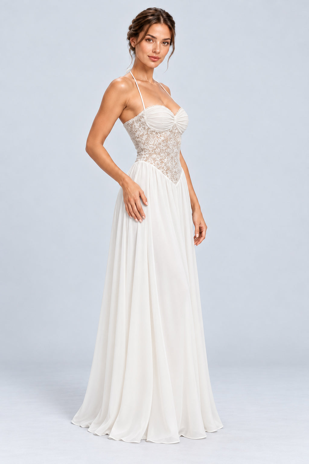 Élodine Halter Lace Corset Chiffon Maxi Dress - White_-_selmori.com_-_06