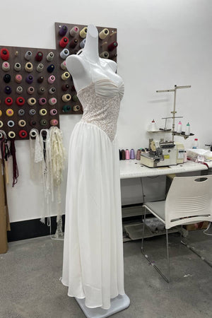 Élodine Halter Lace Corset Chiffon Maxi Dress - White_-_selmori.com_-_13