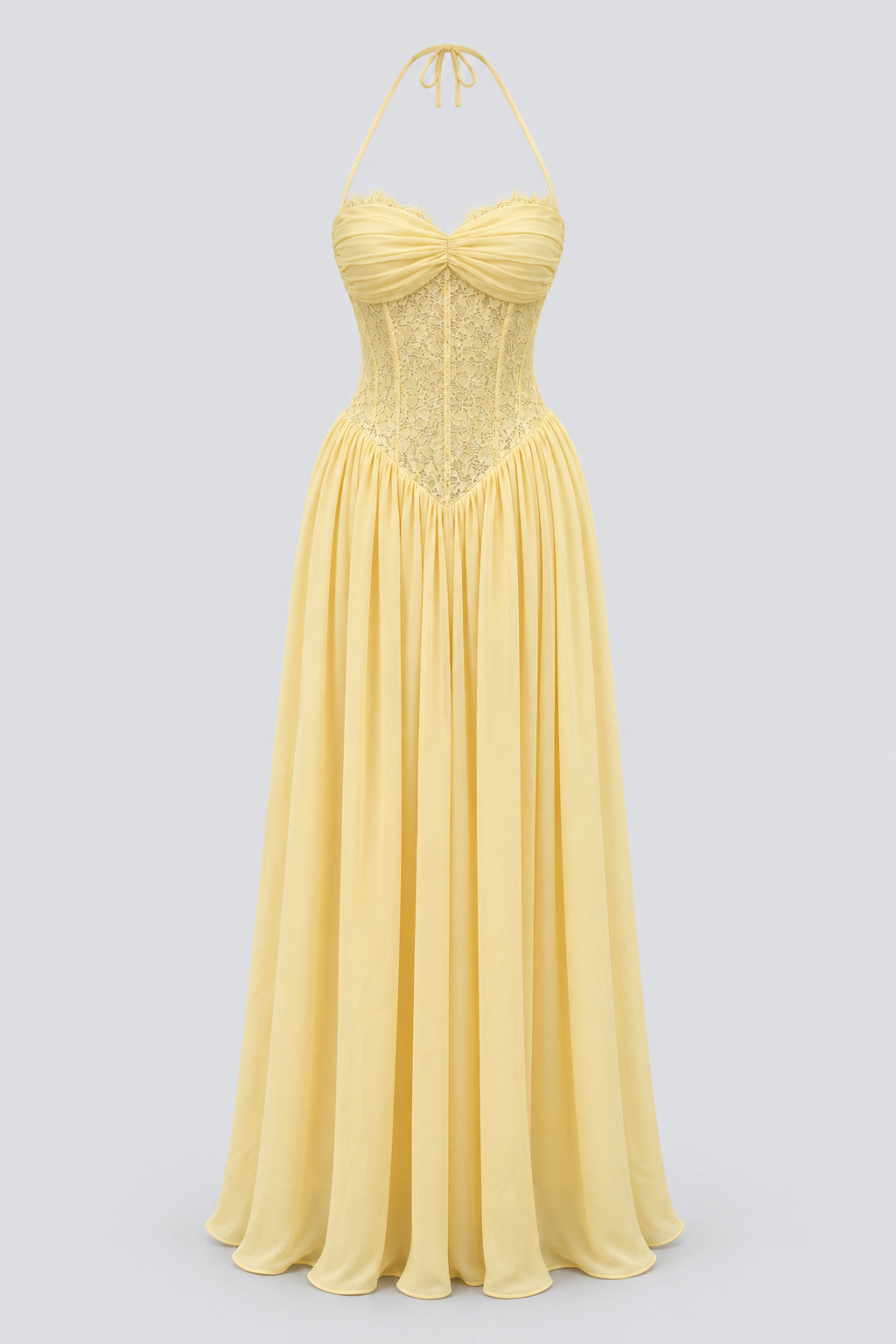 Élodine Halter Lace Corset Chiffon Maxi Dress - Yellow_-_selmori.com_-_03