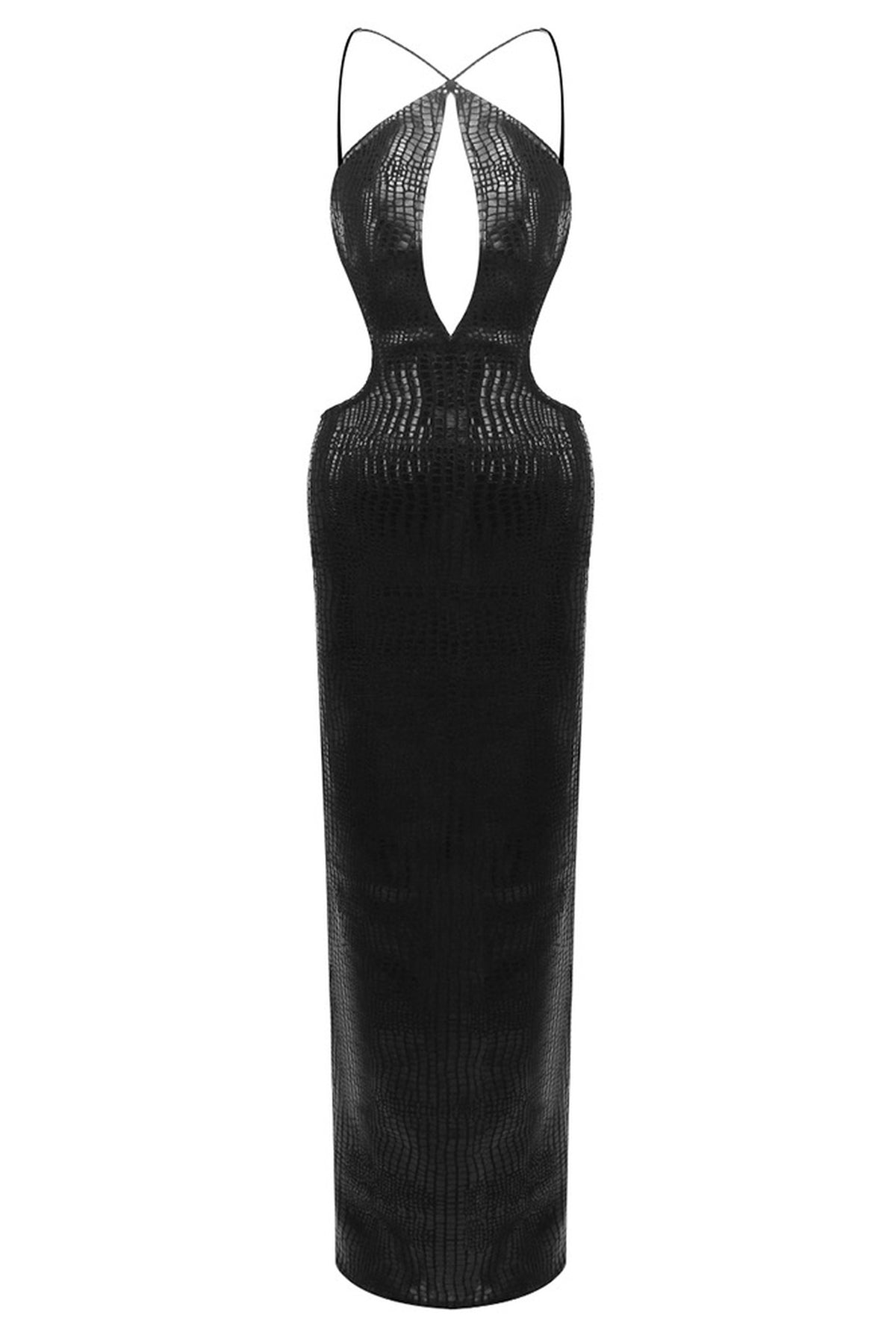 Éloïse Halter Cutout Bodycon Maxi Dress - Black_-_selmori.com_-_03