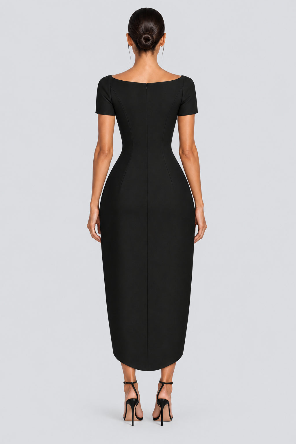 Éloivelle Plunge Neck Sculpted Midi Dress - Black_-_selmori.com_-_02