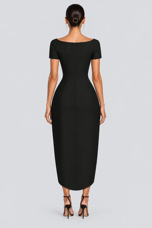 Éloivelle Plunge Neck Sculpted Midi Dress - Black_-_selmori.com_-_02