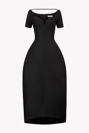Éloivelle Plunge Neck Sculpted Midi Dress - Black_-_selmori.com_-_03