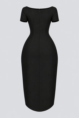 Éloivelle Plunge Neck Sculpted Midi Dress - Black_-_selmori.com_-_04