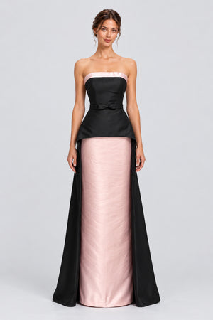 Elviane Strapless Color Block Overskirt Maxi Dress - Pink_-_selmori.com_-_01
