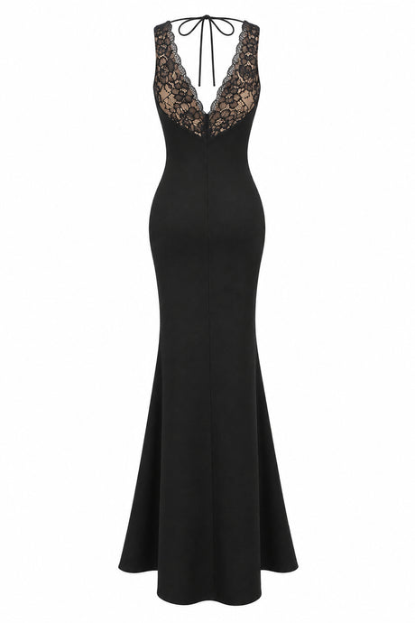 Énigme Lace Plunge Mermaid Maxi Dress - Black_-_selmori.com_-_04