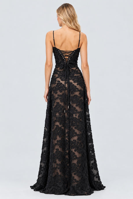 Faustine Floral Jacquard Corset Maxi Dress - Black_-_selmori.com_-_02