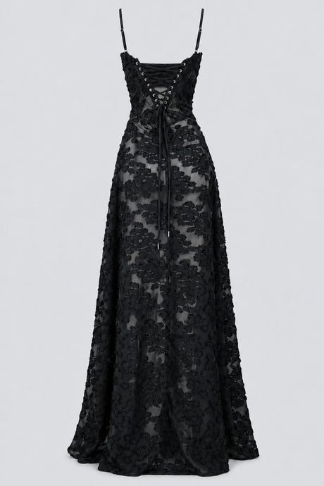 Faustine Floral Jacquard Corset Maxi Dress - Black_-_selmori.com_-_04