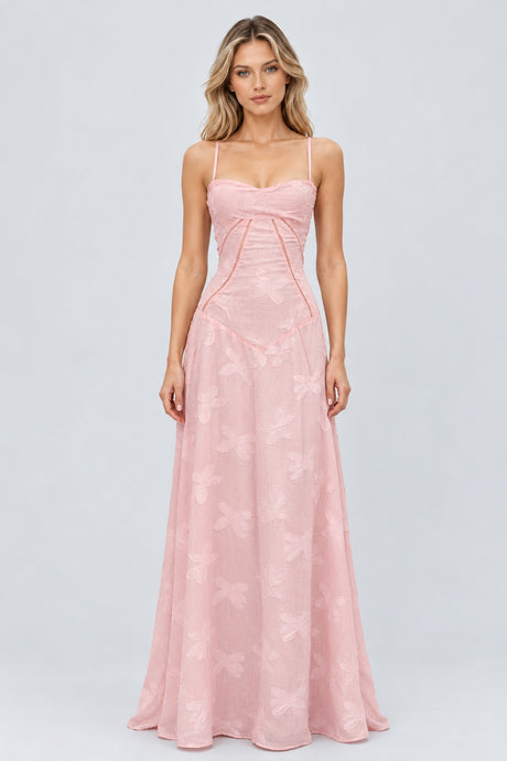 Faustine Floral Jacquard Corset Maxi Dress - Pink_-_selmori.com_-_01