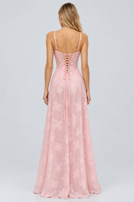 Faustine Floral Jacquard Corset Maxi Dress - Pink_-_selmori.com_-_02