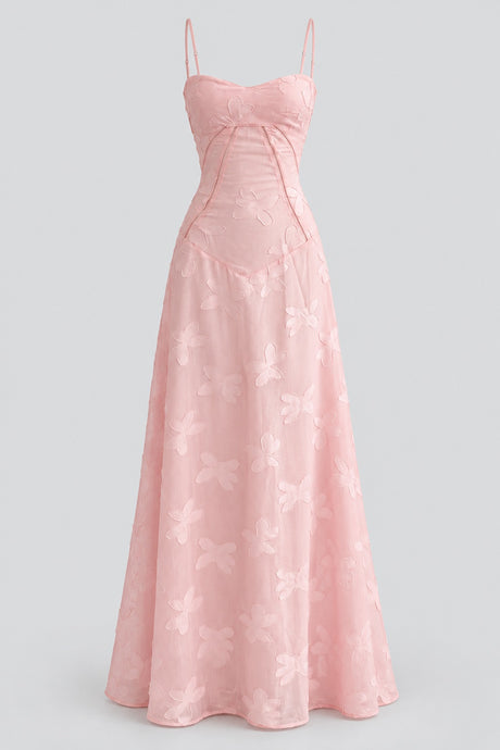 Faustine Floral Jacquard Corset Maxi Dress - Pink_-_selmori.com_-_03