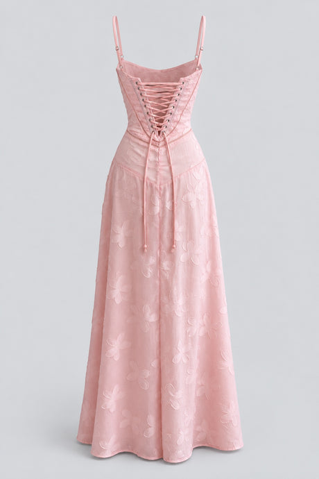 Faustine Floral Jacquard Corset Maxi Dress - Pink_-_selmori.com_-_04