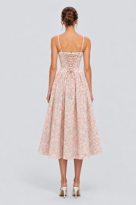 Félicienne Floral Lace-Trim Corset Midi Dress - Floral_-_selmori.com_-_02