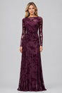 Fleuriane Bateau-Neck Flocked-Floral Mesh Ruched Maxi Dress - Burgundy_-_selmori.com_-_01