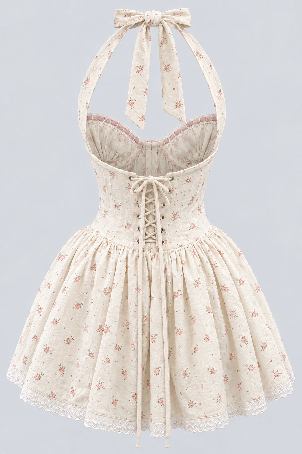 Floravienne Floral Halter Corset Mini Dress - White_-_selmori.com_-_04