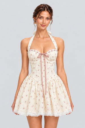 Floravienne Floral Halter Corset Mini Dress - White_-_selmori.com_-_07