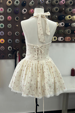 Floravienne Floral Halter Corset Mini Dress - White_-_selmori.com_-_10