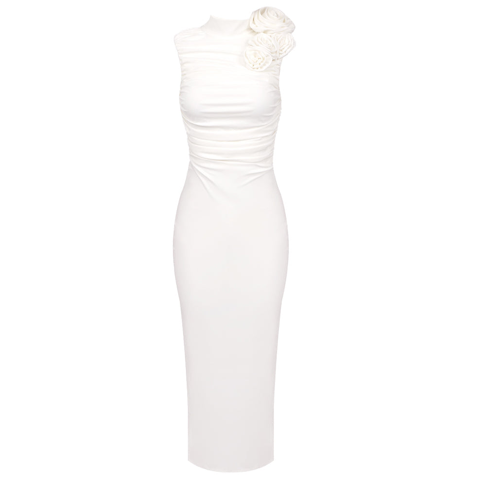 Selmori Odette Elegant Sleeveless Midi Dress White