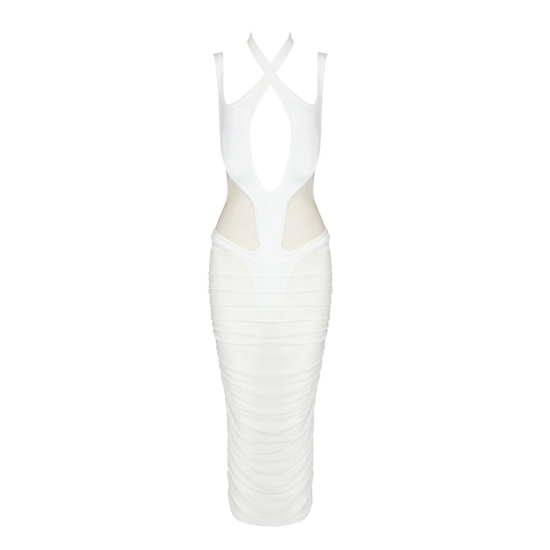 Selmori Hortense Cut Out Midi Dress White