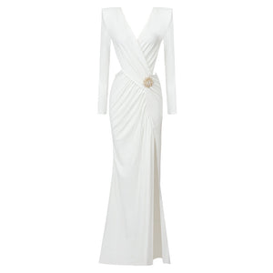 Selmori Cambria Long Sleeve Slit Maxi Dress White